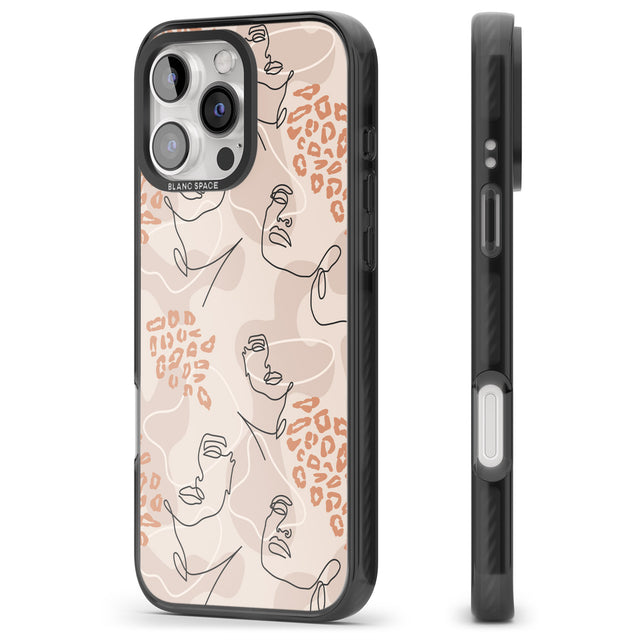 iPhone 16 Pro Max Leopard Print Stylish Abstract Faces Black Impact Phone Case