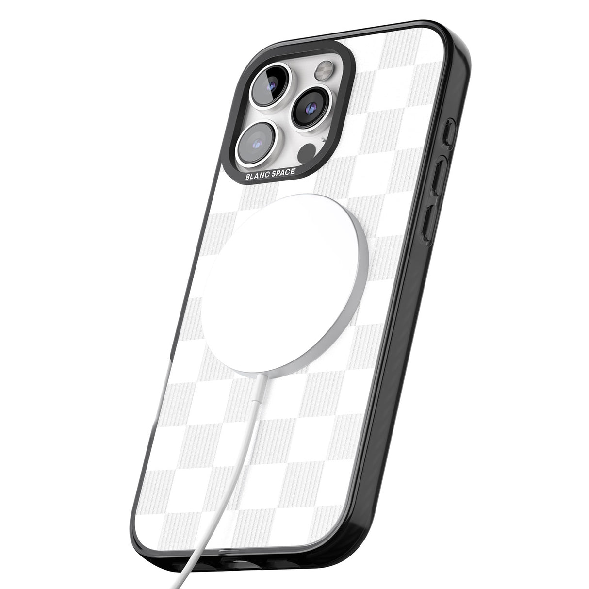 iPhone 16 Pro Max WHITE CHECKERED Black Impact Phone Case + Magsafe