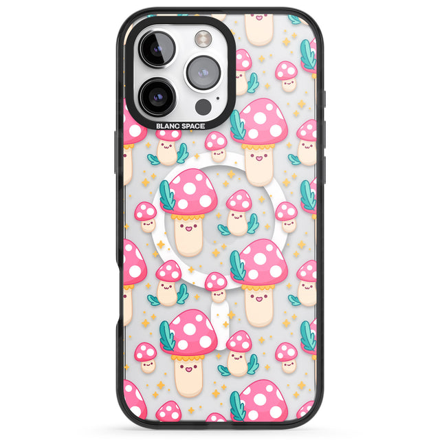 iPhone 16 Pro Max Cute Mushrooms Pattern Black Impact Phone Case