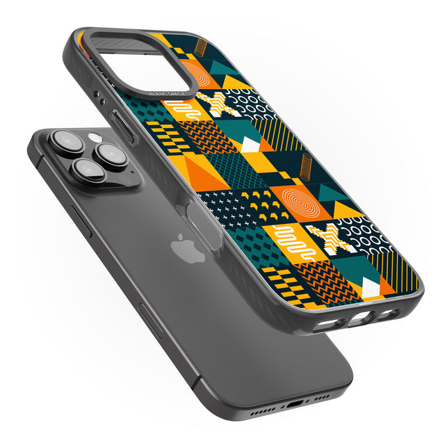 iPhone 16 Pro Max Funky Geometric Patterns: Orange & Dark Green Black Impact Phone Case