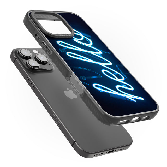 iPhone 16 Pro Max "Hello" Blue Cursive Neon Sign Black Impact Phone Case