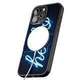 iPhone 16 Pro Max "Hello" Blue Cursive Neon Sign Black Impact Phone Case