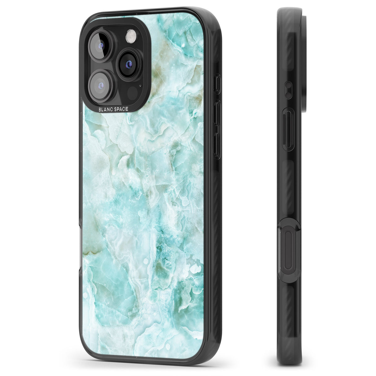 iPhone 16 Pro Max Turquoise Aqua Onyx Marble Black Impact Phone Case