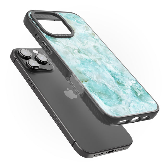 iPhone 16 Pro Max Turquoise Aqua Onyx Marble Black Impact Phone Case