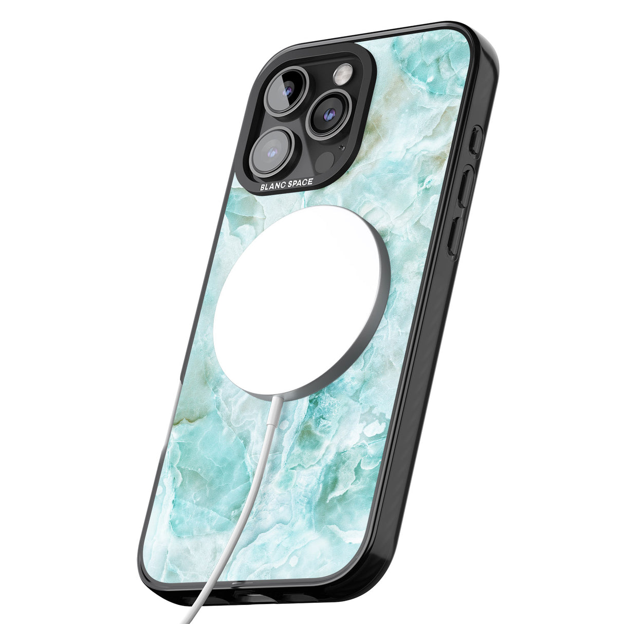 iPhone 16 Pro Max Turquoise Aqua Onyx Marble Black Impact Phone Case