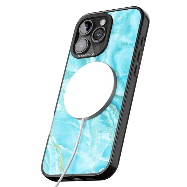 iPhone 16 Pro Max Bright Blue Onyx Marble Black Impact Phone Case