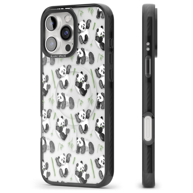 iPhone 16 Pro Max Watercolour Panda Pattern Black Impact Phone Case