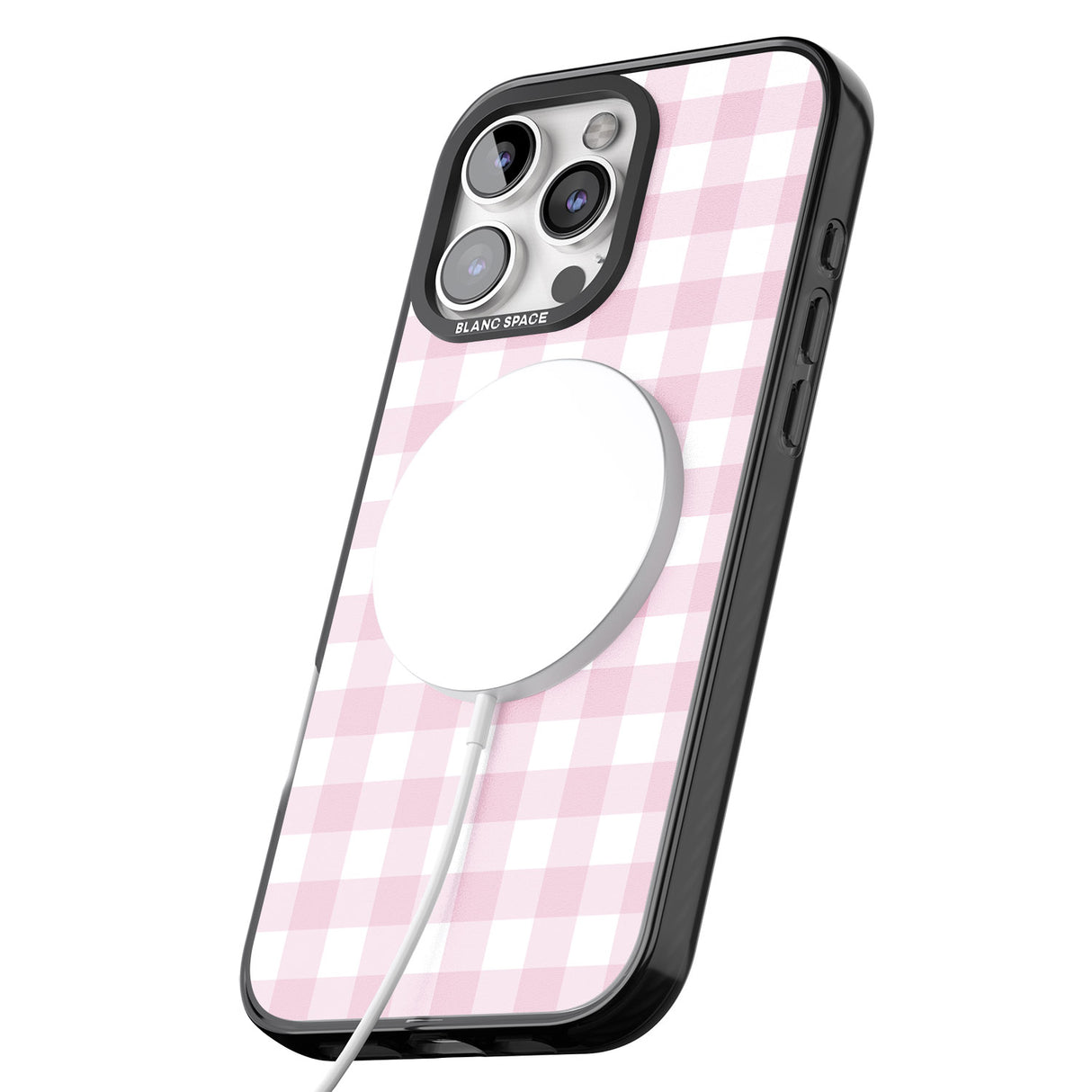 iPhone 16 Pro Max Pink Gingham Pattern Black Impact Phone Case