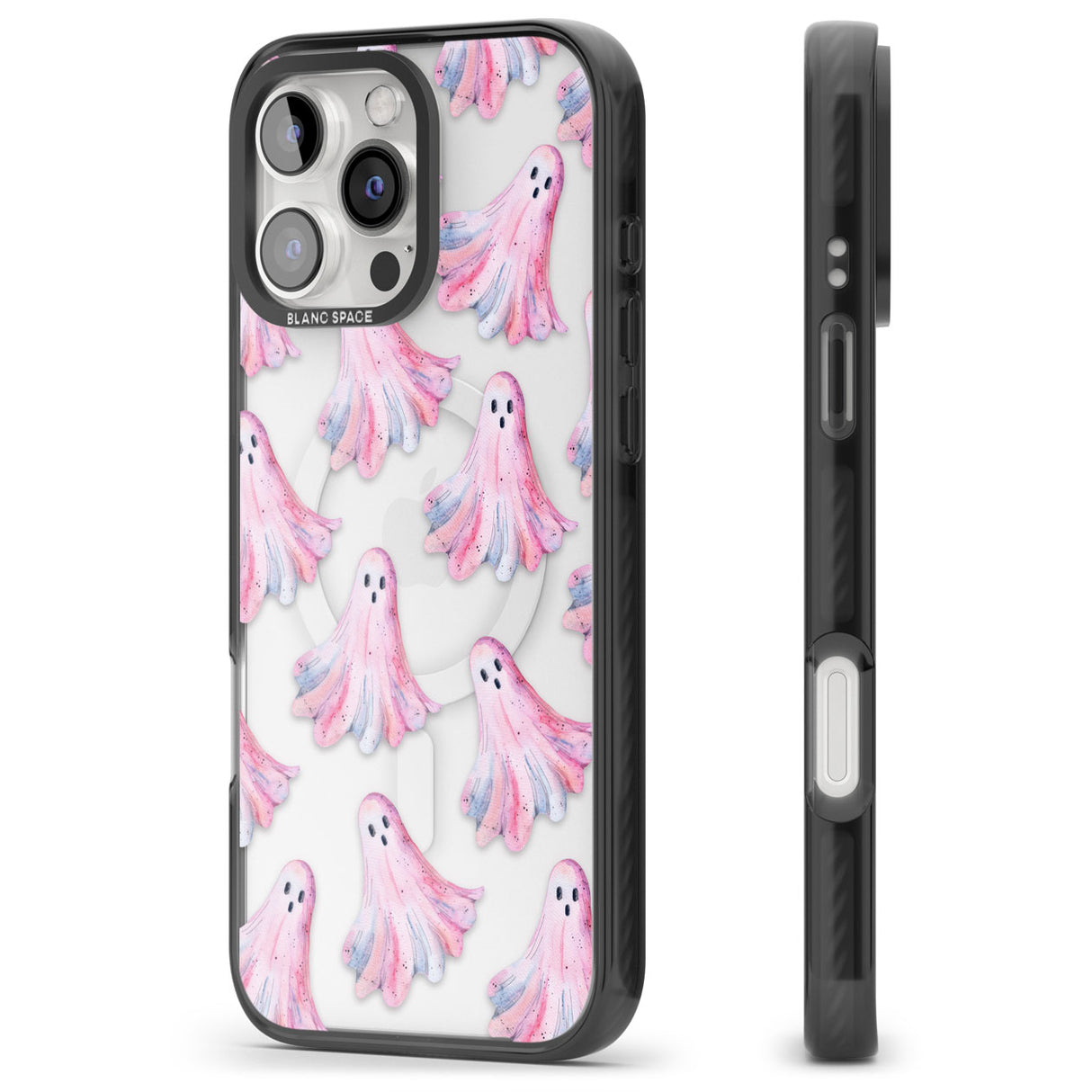 Pink Ghosts Black Impact Magsafe Phone Case for iPhone 16 Pro, iPhone 16 Pro Max