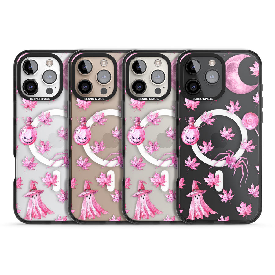 Pink Moon & Maple Black Impact Magsafe Phone Case for iPhone 16 Pro, iPhone 16 Pro Max