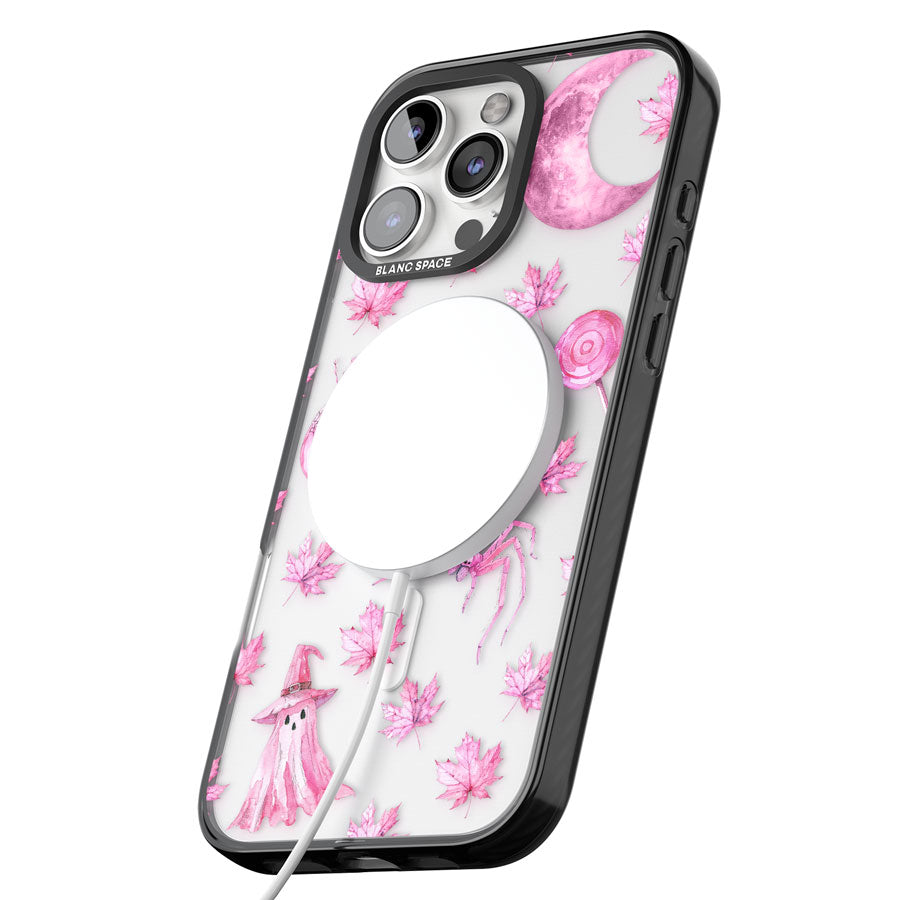 Pink Moon & Maple Black Impact Magsafe Phone Case for iPhone 16 Pro, iPhone 16 Pro Max