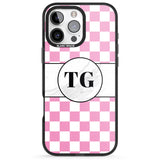 iPhone 16 Pro Max Personalised Monogrammed Pink Check Black Impact Phone Case