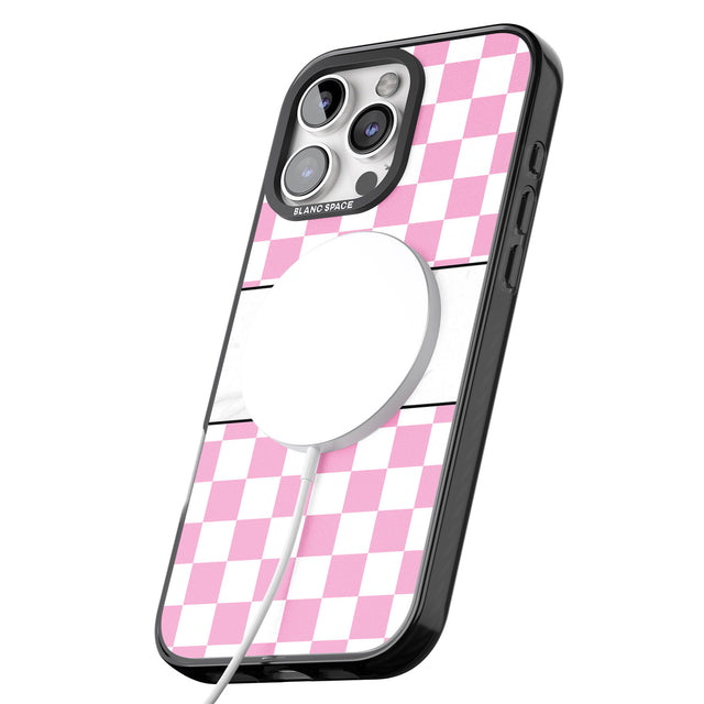 iPhone 16 Pro Max Personalised Monogrammed Pink Check Black Impact Phone Case