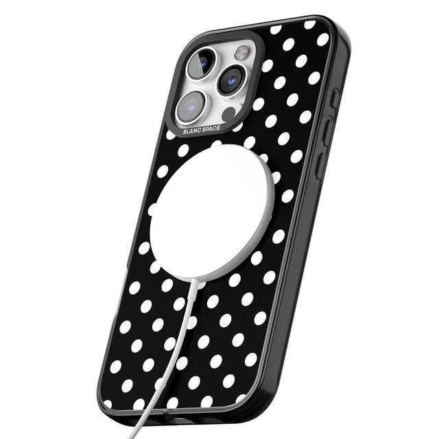 iPhone 16 Pro Max Designer Chic Black Polka Dot Black Impact Phone Case