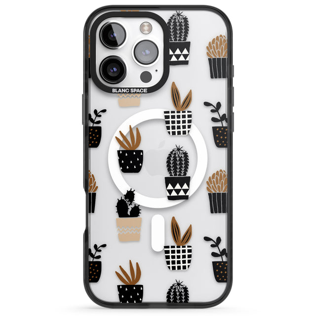 iPhone 16 Pro Max Large Mixed Plants Pattern - Clear Black Impact Phone Case