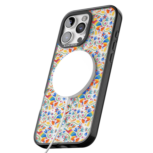 iPhone 16 Pro Max Floral Rabbit Pattern in Rainbow Black Impact Phone Case