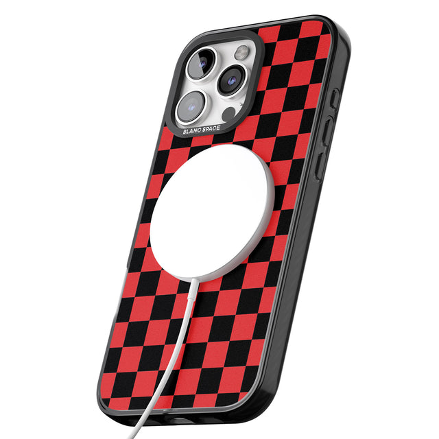 iPhone 16 Pro Max Red Black Checkered Black Impact Phone Case