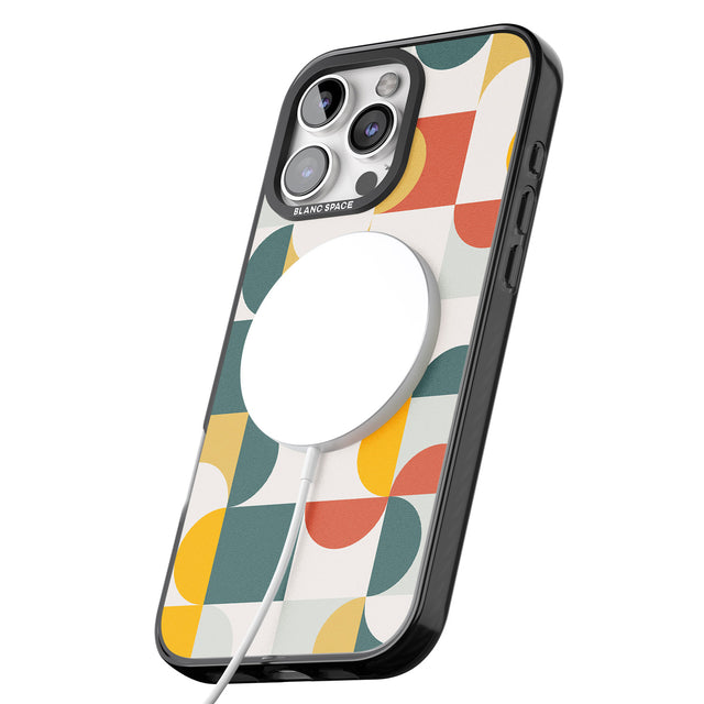 iPhone 16 Pro Max Abstract Retro Shapes: Muted Colour Mix Black Impact Phone Case