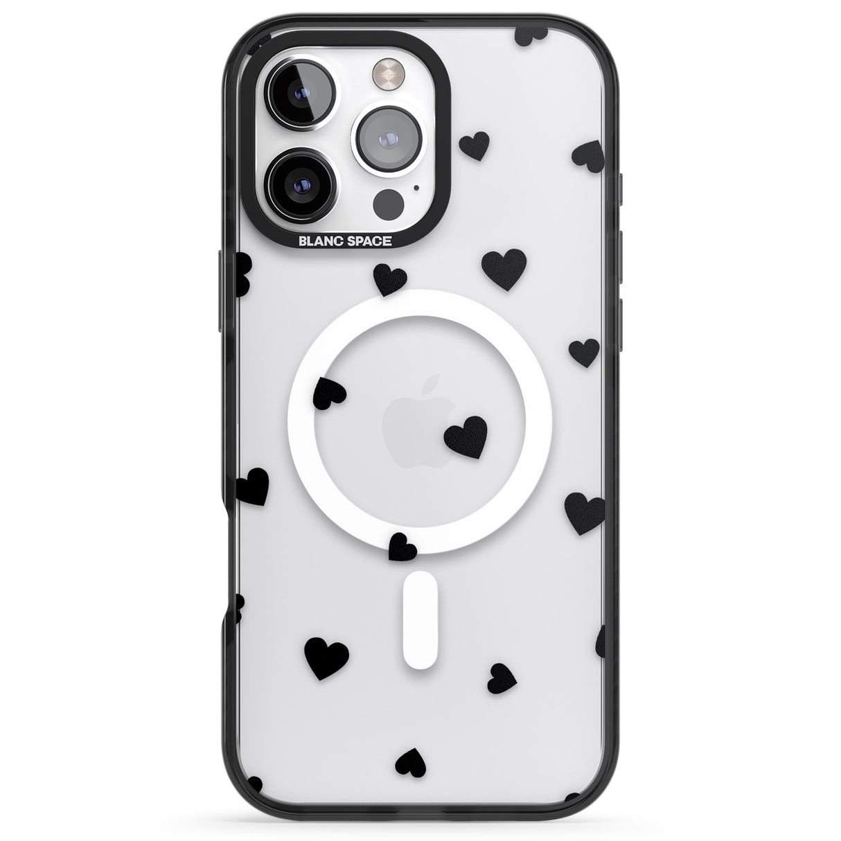 iPhone 16 Pro Max Black Hearts Pattern Black Impact Phone Case