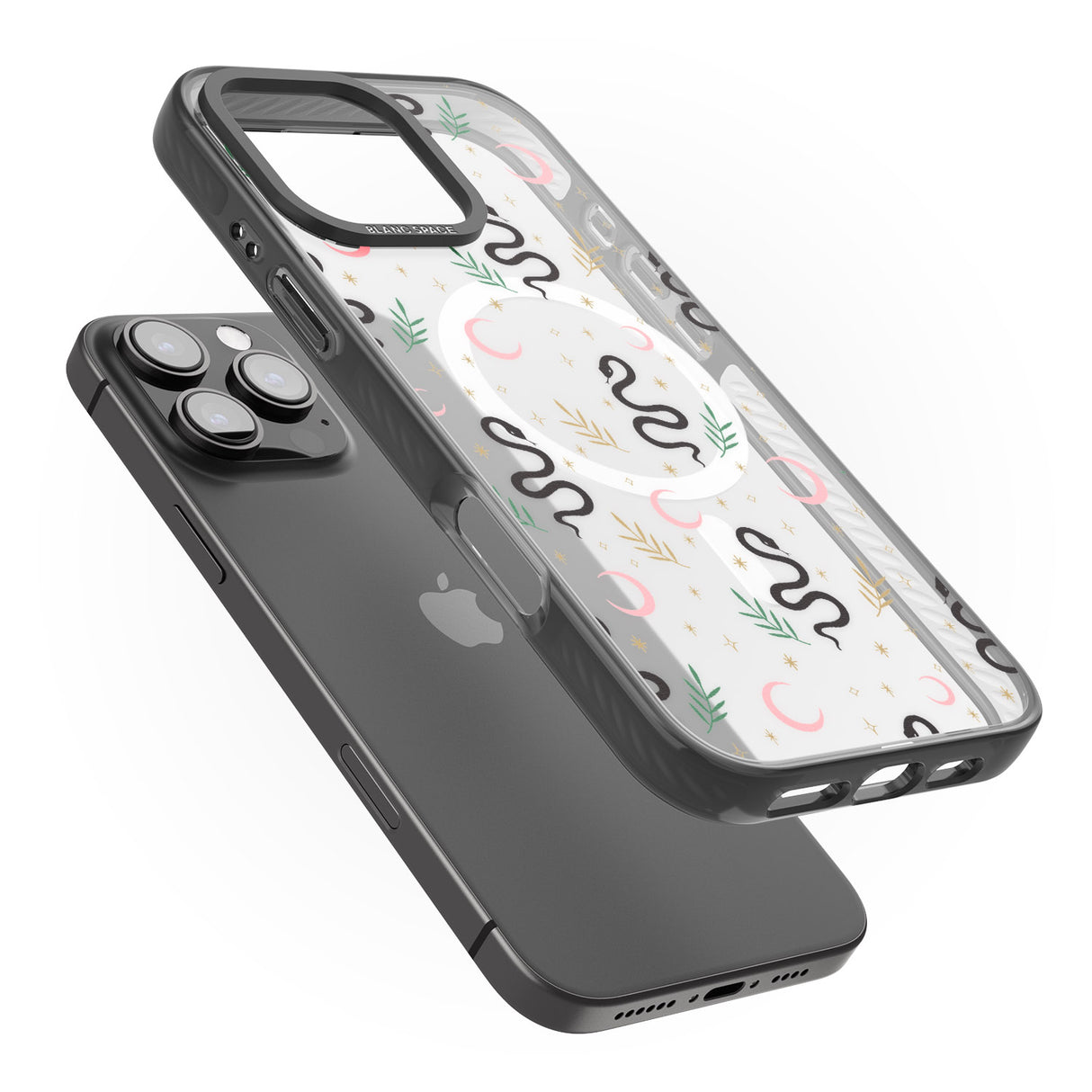 iPhone 16 Pro Max Snake & Moon Pattern (Clear) Black Impact Phone Case