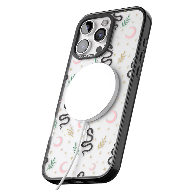 iPhone 16 Pro Max Snake & Moon Pattern (Clear) Black Impact Phone Case