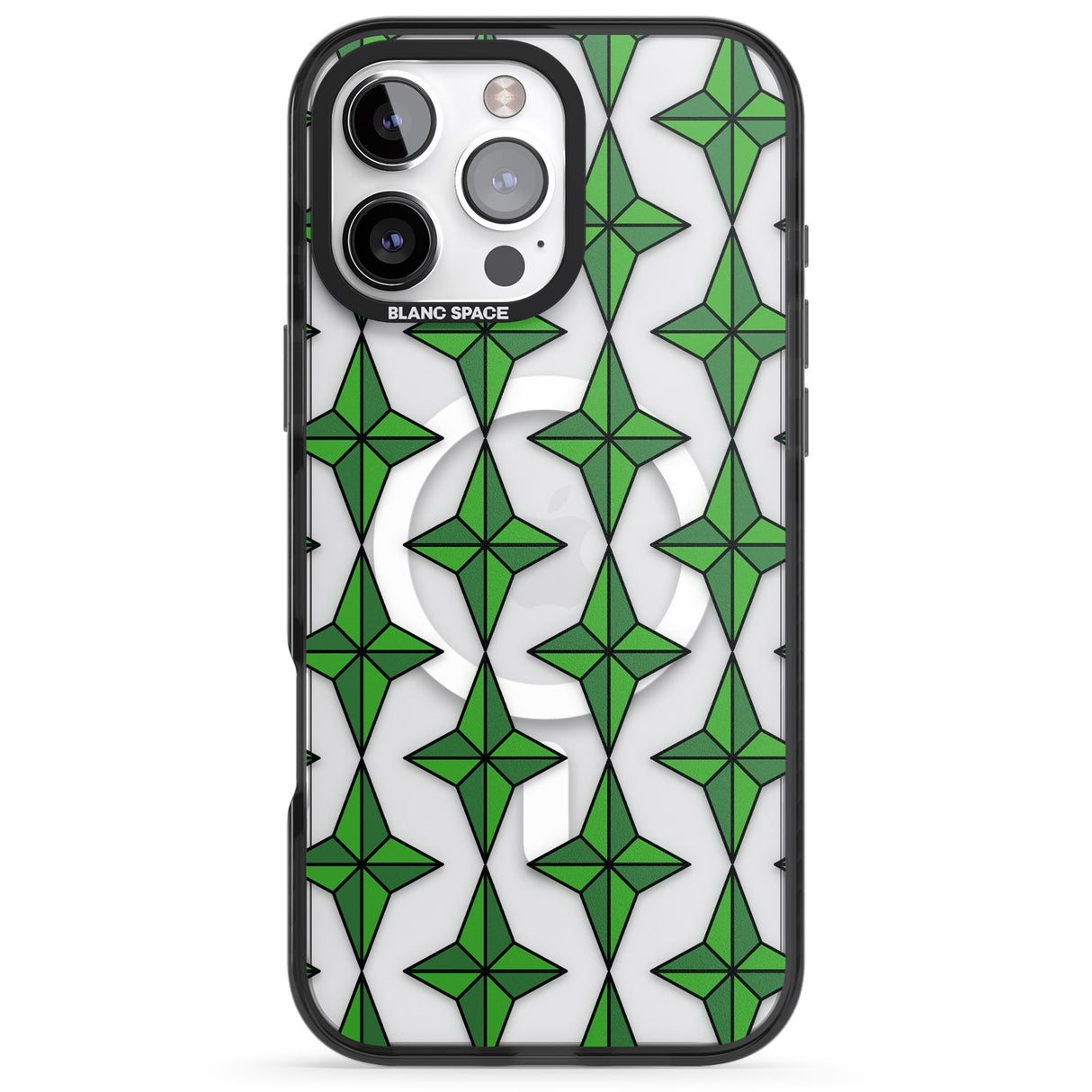 iPhone 16 Pro Max Emerald Stars Pattern (Clear) Black Impact Phone Case