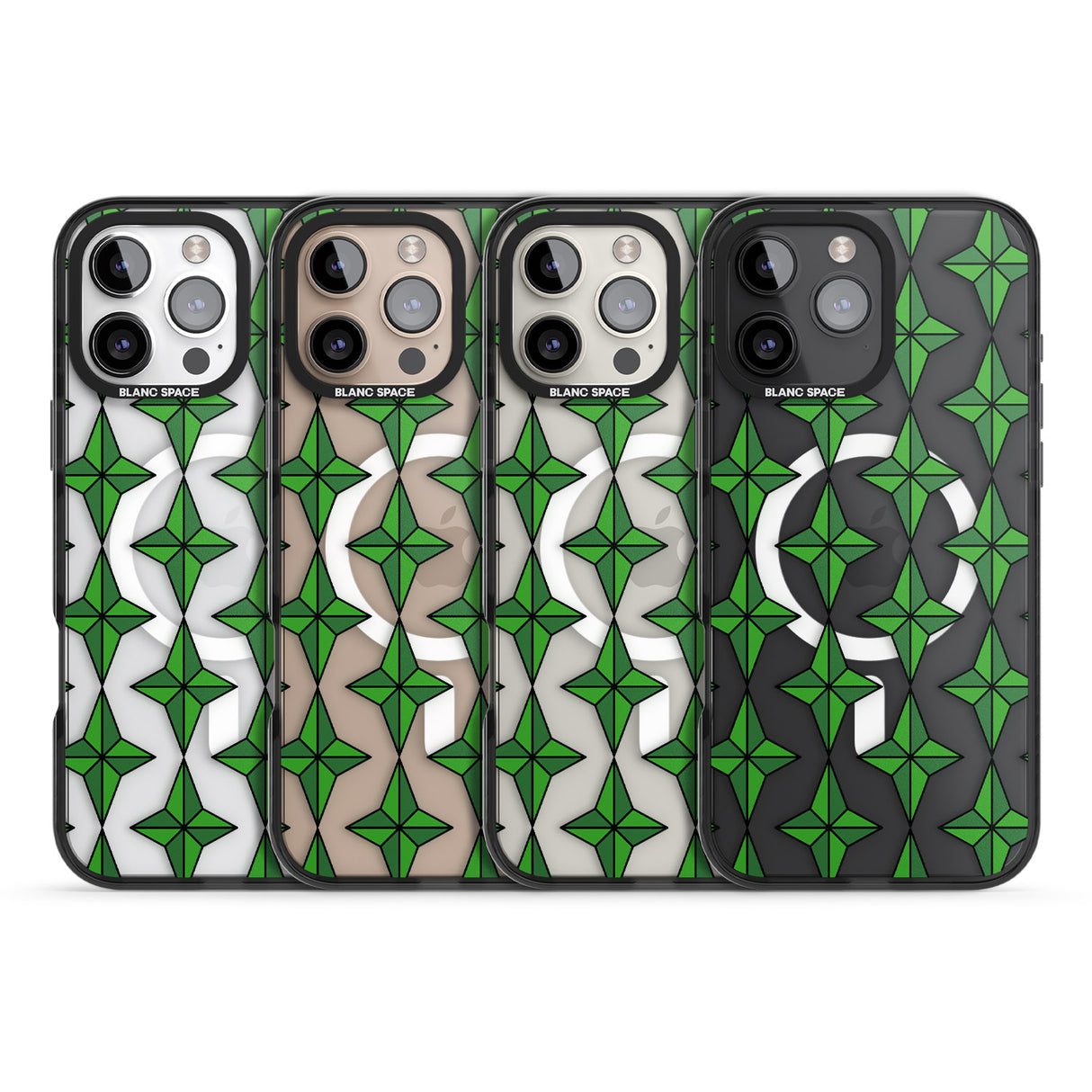 iPhone 16 Pro Max Emerald Stars Pattern (Clear) Black Impact Phone Case