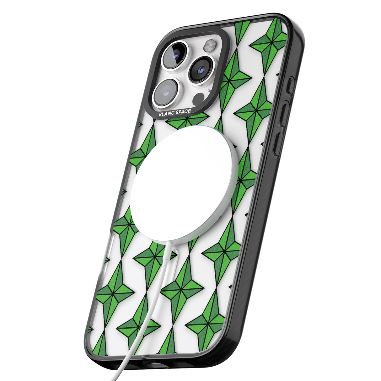 iPhone 16 Pro Max Emerald Stars Pattern (Clear) Black Impact Phone Case