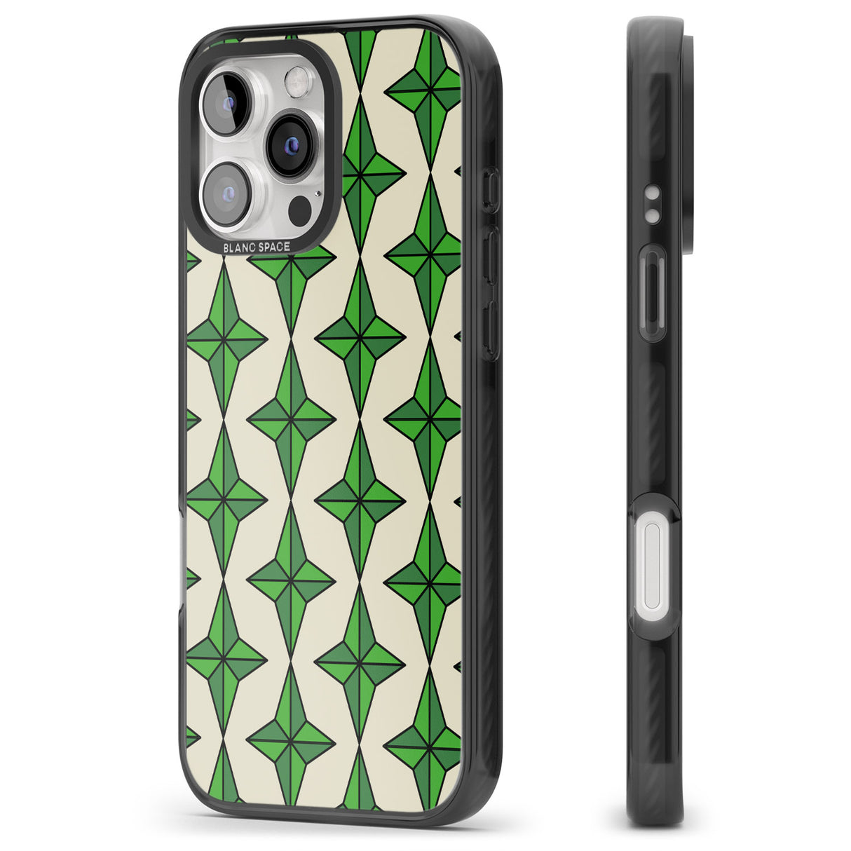 iPhone 16 Pro Max Emerald Stars Pattern Black Impact Phone Case