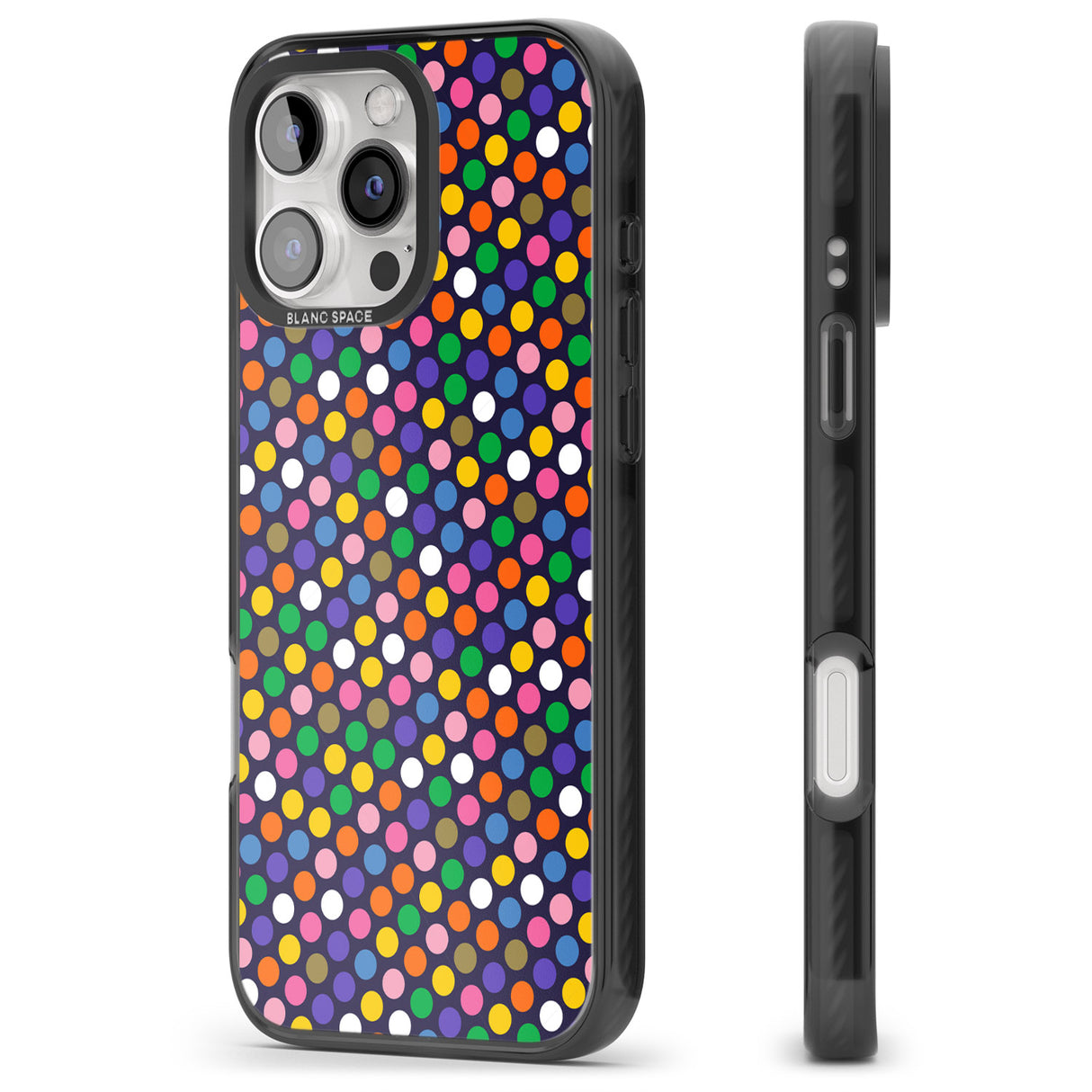 iPhone 16 Pro Max Multicolour Polka-dot Fiesta (Purple) Black Impact Phone Case