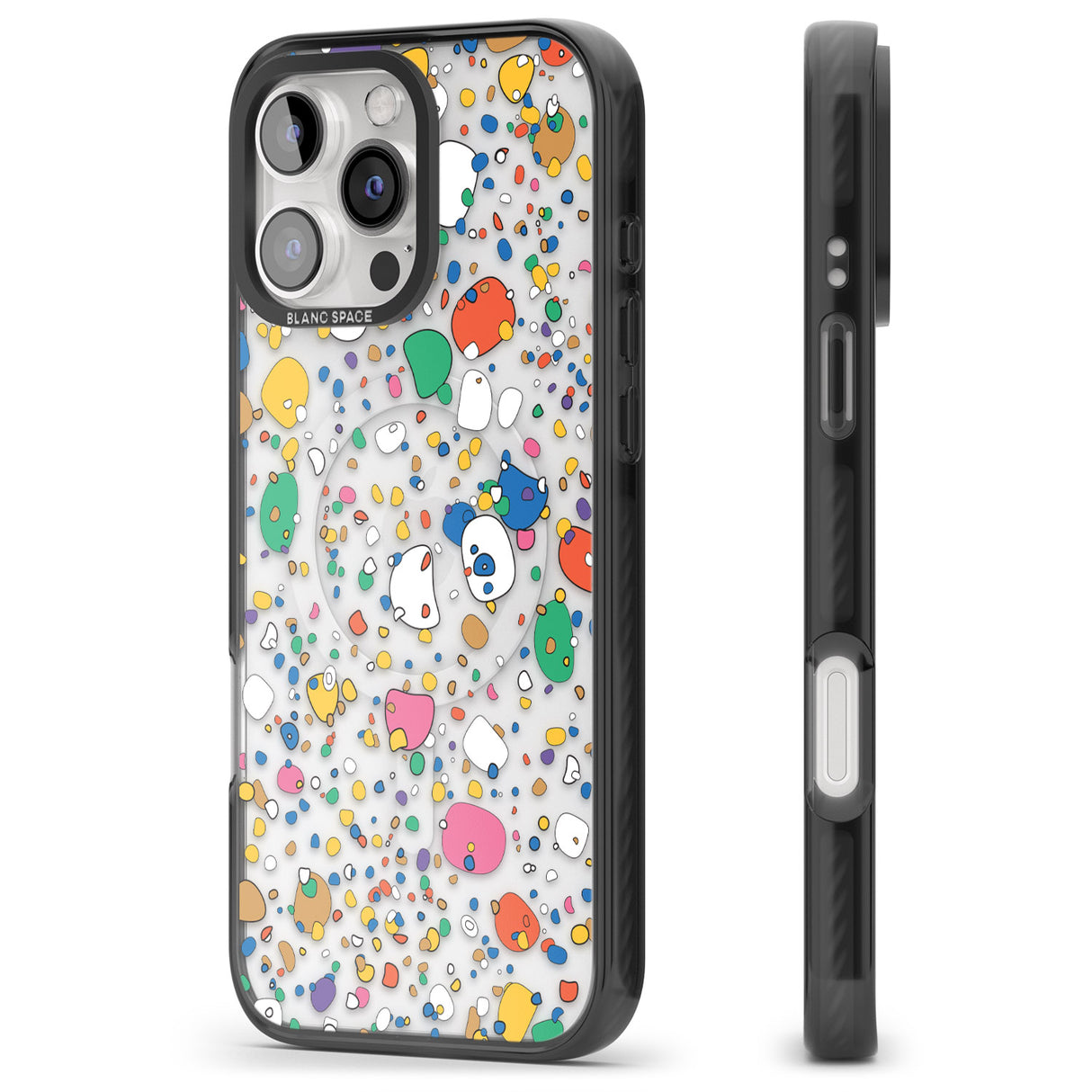 iPhone 16 Pro Max Colourful Confetti Pebbles Black Impact Phone Case