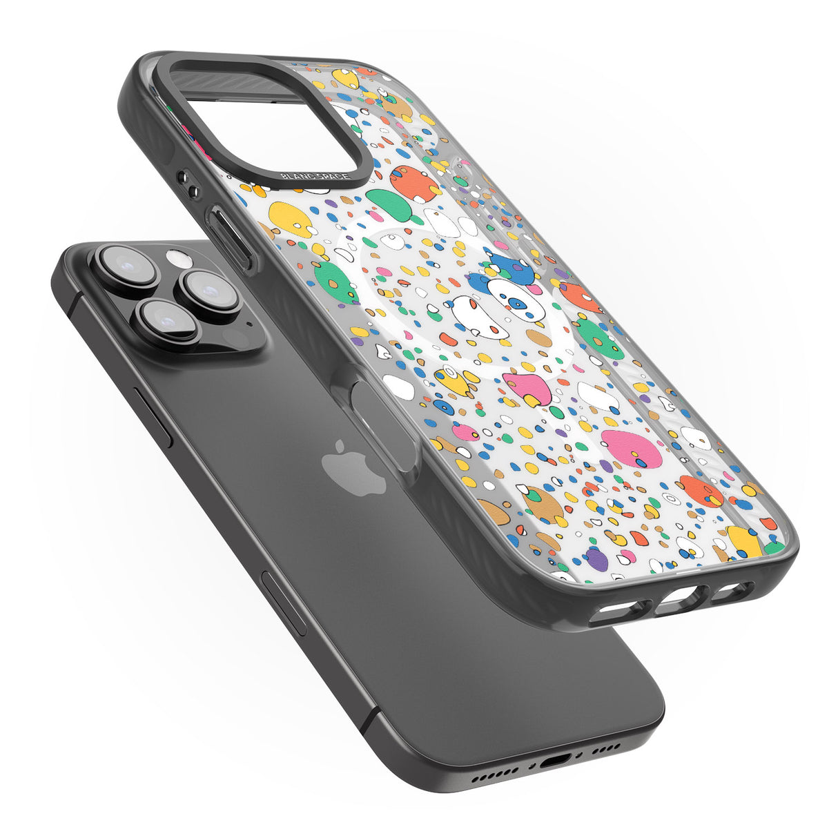 iPhone 16 Pro Max Colourful Confetti Pebbles Black Impact Phone Case