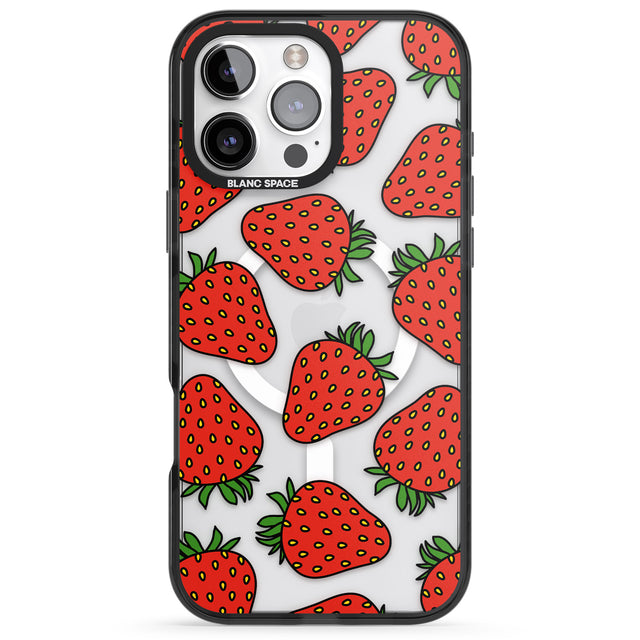 iPhone 16 Pro Max Strawberry Pattern Black Impact Phone Case