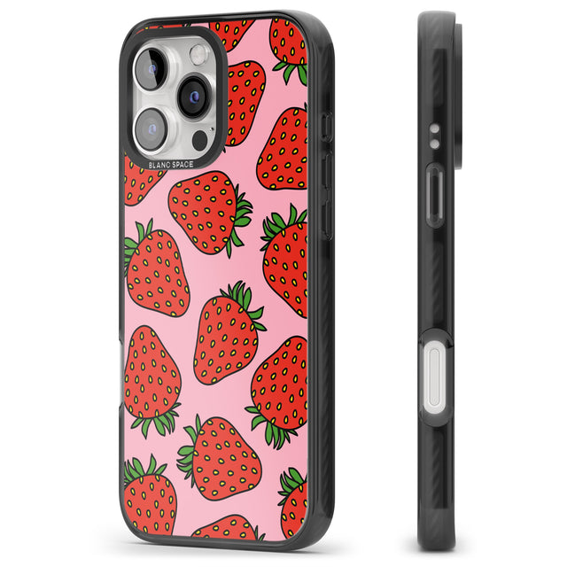 iPhone 16 Pro Max Strawberry Pattern (Pink) Black Impact Phone Case