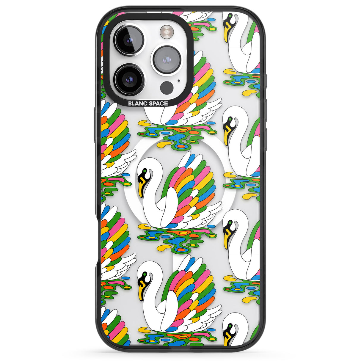 iPhone 16 Pro Max Colourful Swan Pattern Black Impact Phone Case