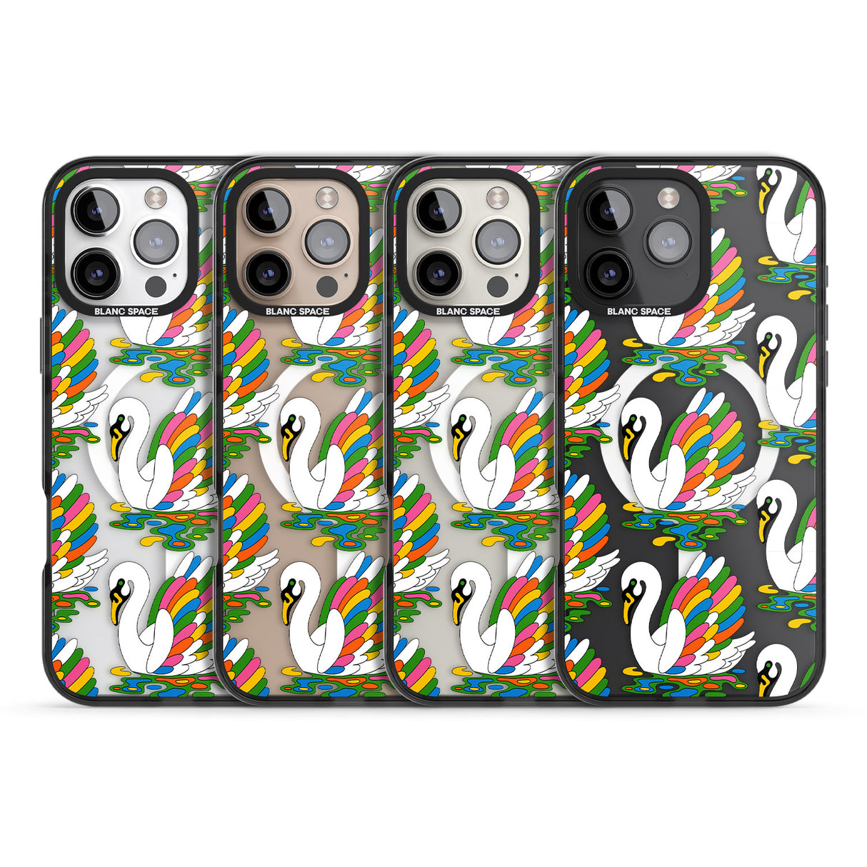 iPhone 16 Pro Max Colourful Swan Pattern Black Impact Phone Case