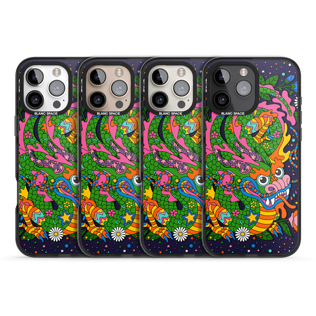 iPhone 16 Pro Max Psychedelic Jungle Dragon (Purple) Black Impact Phone Case