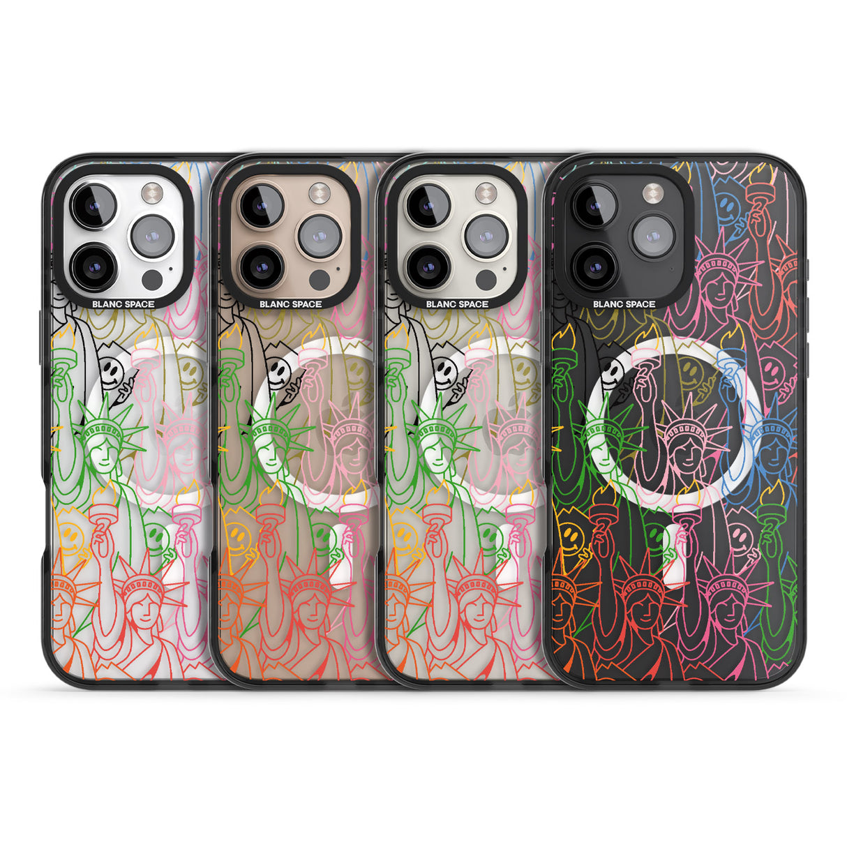 iPhone 16 Pro Max Multicolour Liberty Line Pattern Black Impact Phone Case