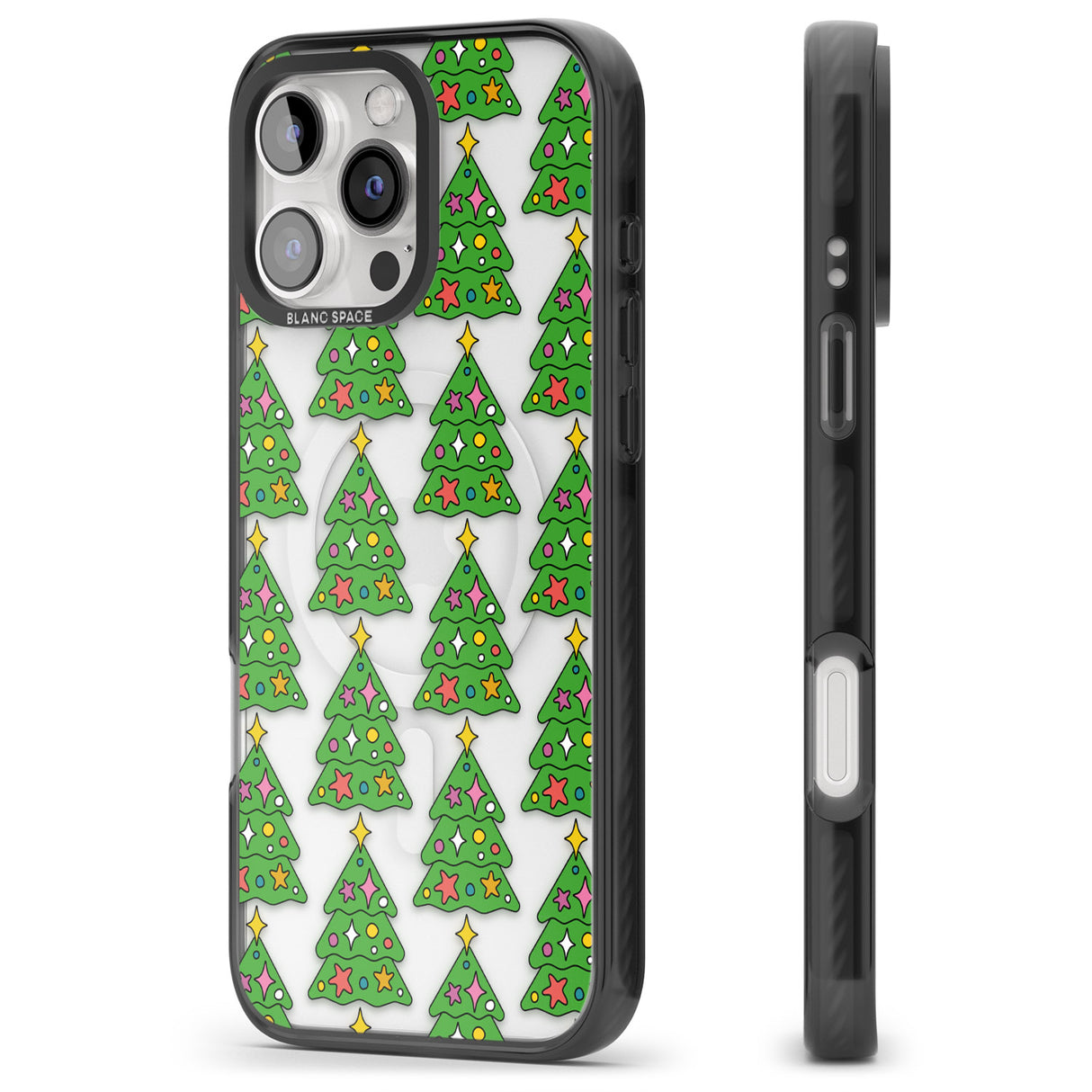 iPhone 16 Pro Max Christmas Tree Pattern (Clear) Black Impact Phone Case