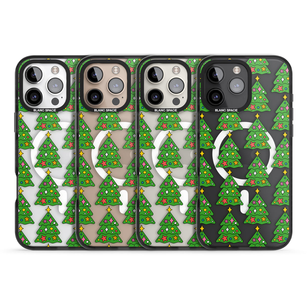 iPhone 16 Pro Max Christmas Tree Pattern (Clear) Black Impact Phone Case