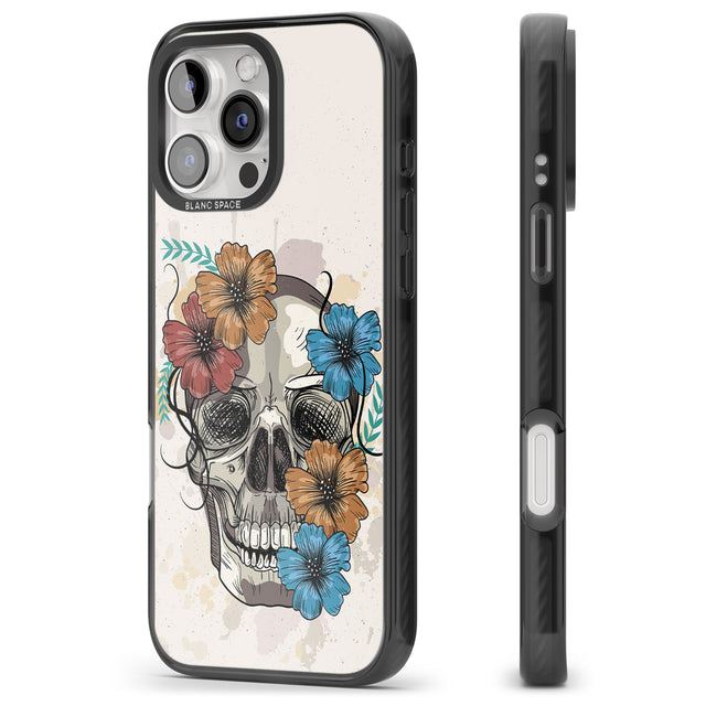 iPhone 16 Pro Max Sugar Skull Floral Black Impact Phone Case