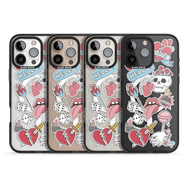 iPhone 16 Pro Max Skull & Flowers Sticker Black Impact Phone Case