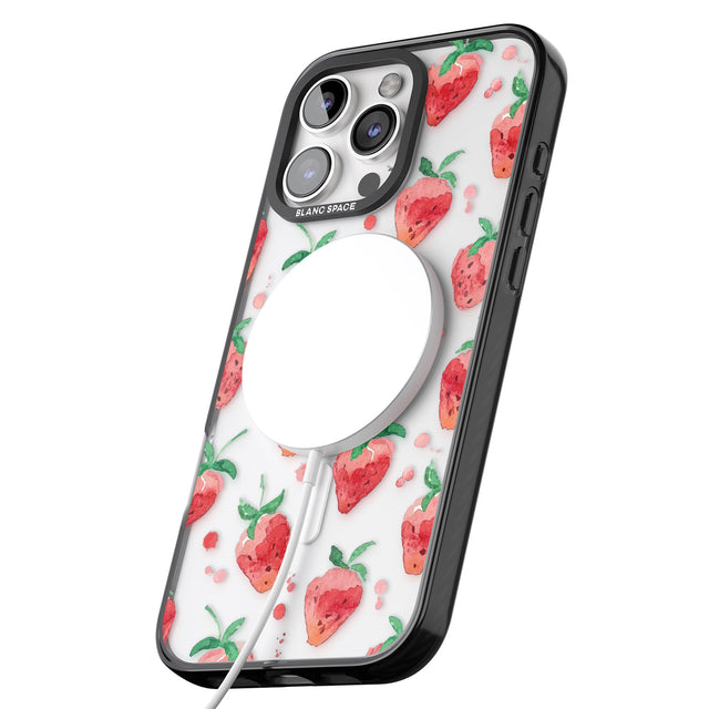 iPhone 16 Pro Max Strawberry Watercolour Black Impact Phone Case