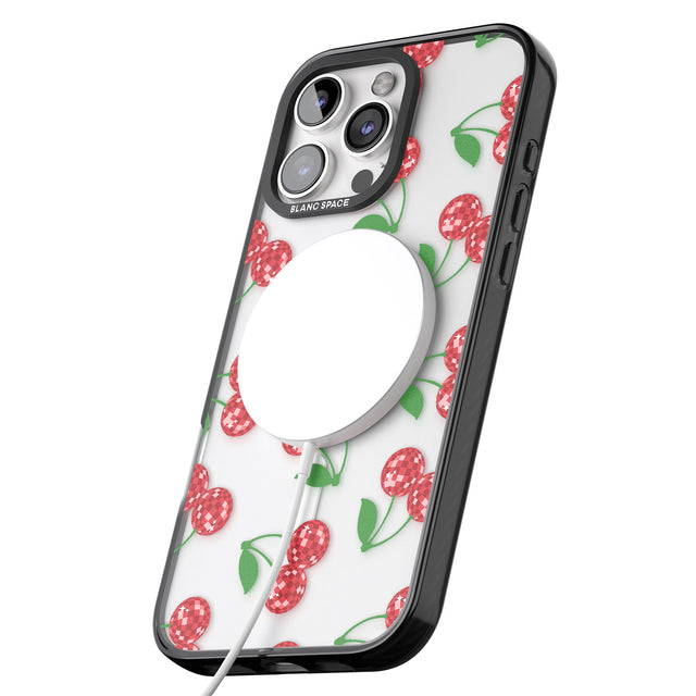 iPhone 16 Pro Max Disco Cherry Pattern Black Impact Phone Case + Magsafe