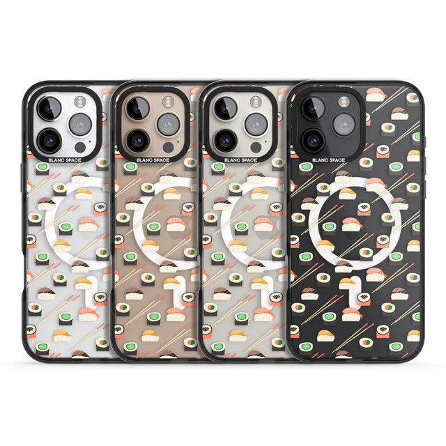 iPhone 16 Pro Max Sushi & Chopsticks Pattern Black Impact Phone Case