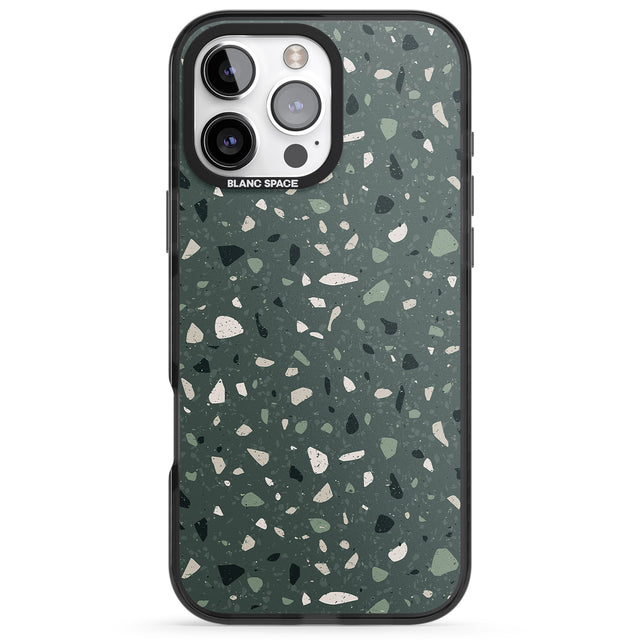 iPhone 16 Pro Max Green & Cream Terrazzo Pattern Black Impact Phone Case