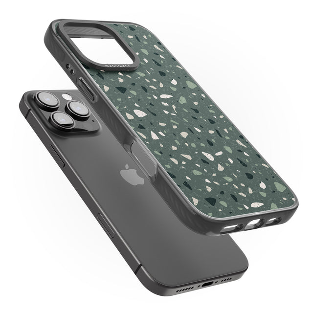 iPhone 16 Pro Max Green & Cream Terrazzo Pattern Black Impact Phone Case