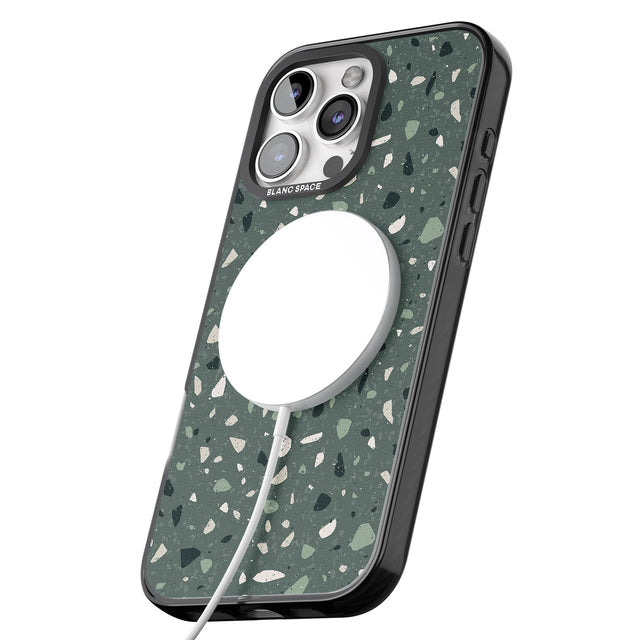 iPhone 16 Pro Max Green & Cream Terrazzo Pattern Black Impact Phone Case