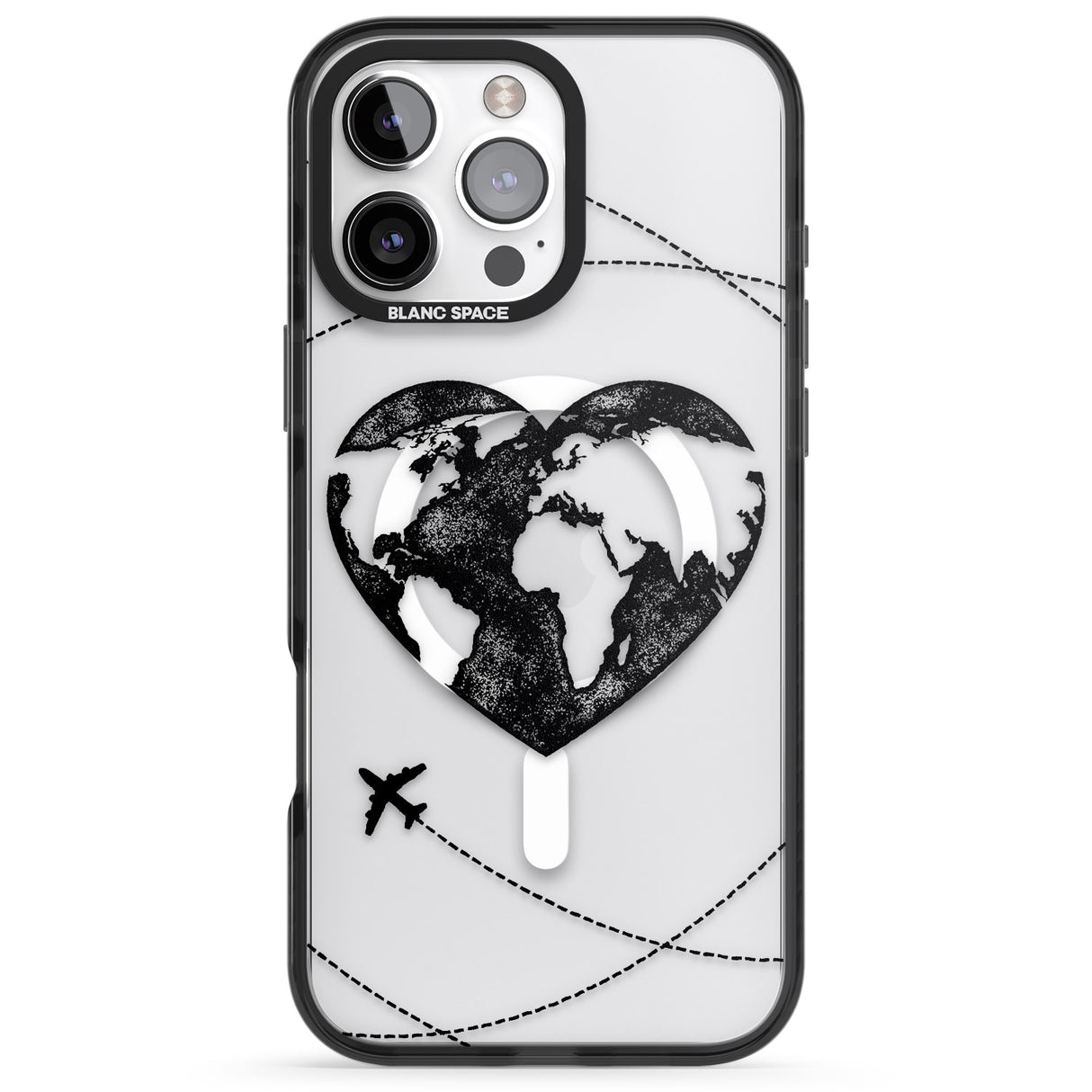 iPhone 16 Pro Max Globe Heart Black Impact Phone Case