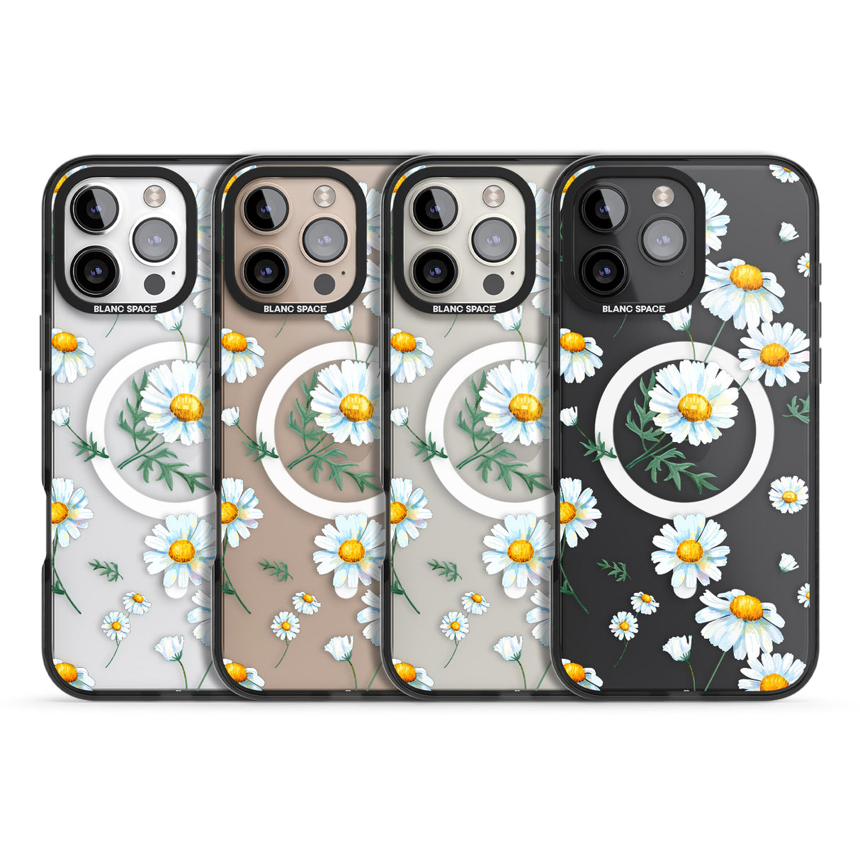 iPhone 16 Pro Max Vintage Painted Daisies Black Impact Phone Case + Magsafe